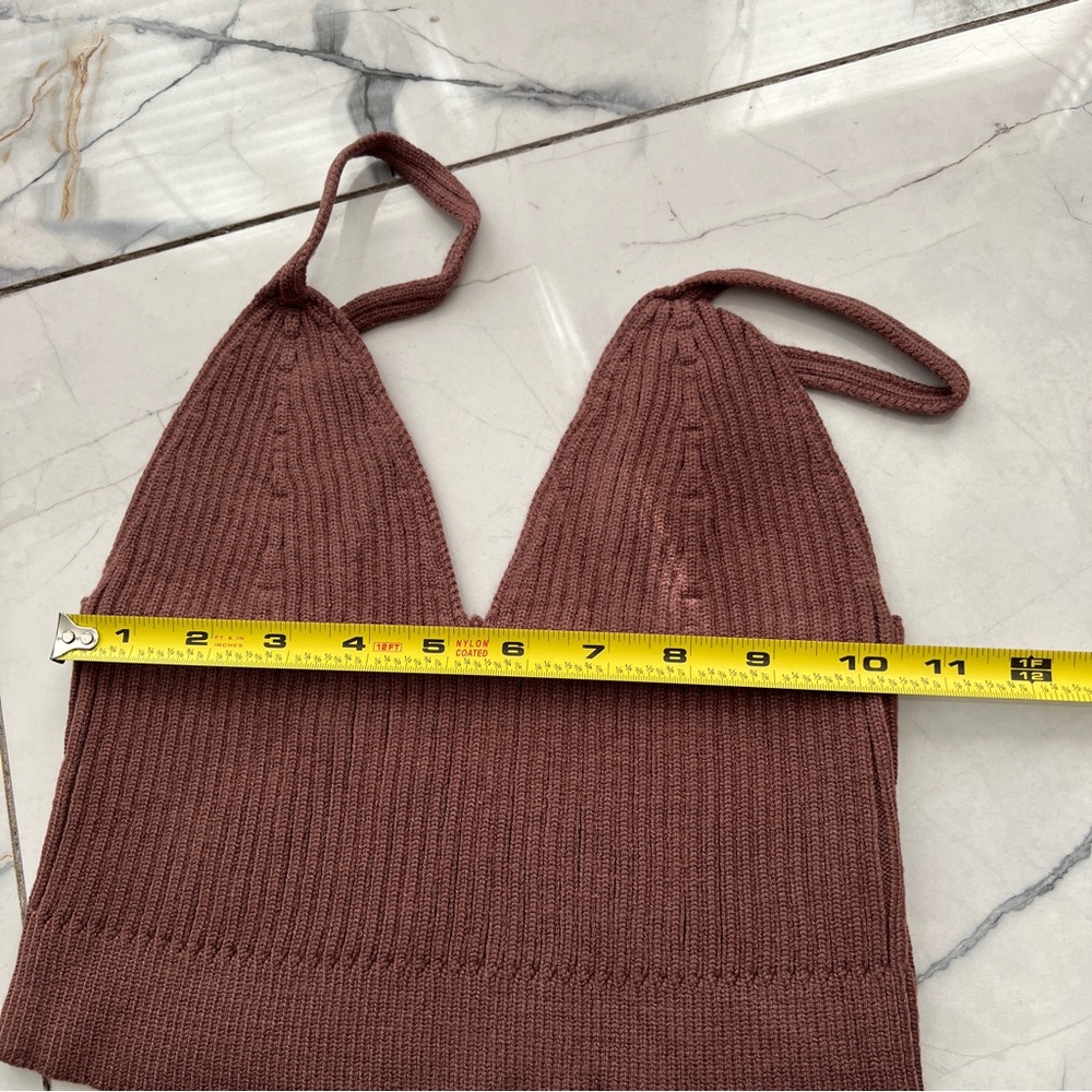 Brown Ribbed Knit Crop Top M/L - Picture 4 of 4